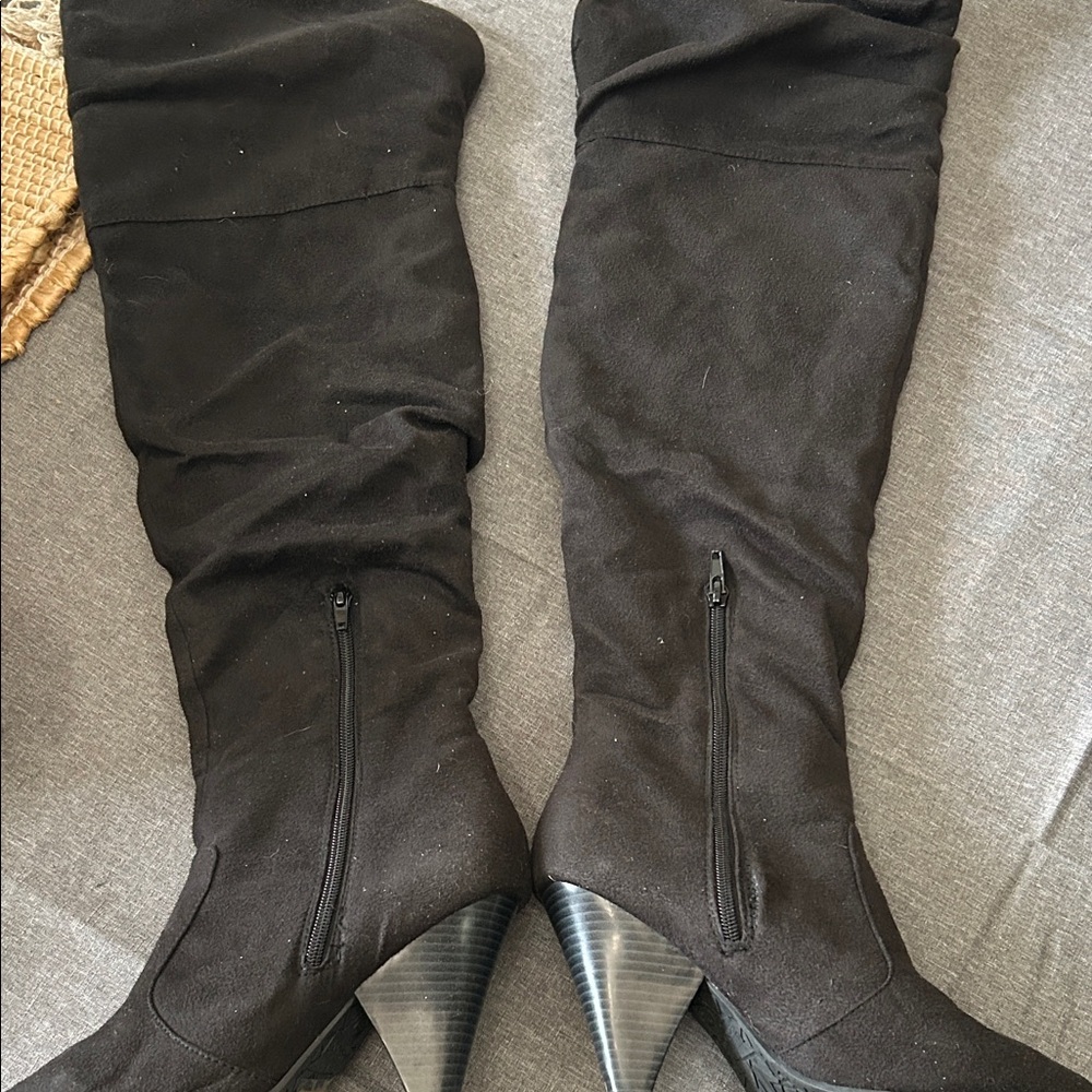 Black Suede Women's Knee-High Boots - Picture 2 of 7